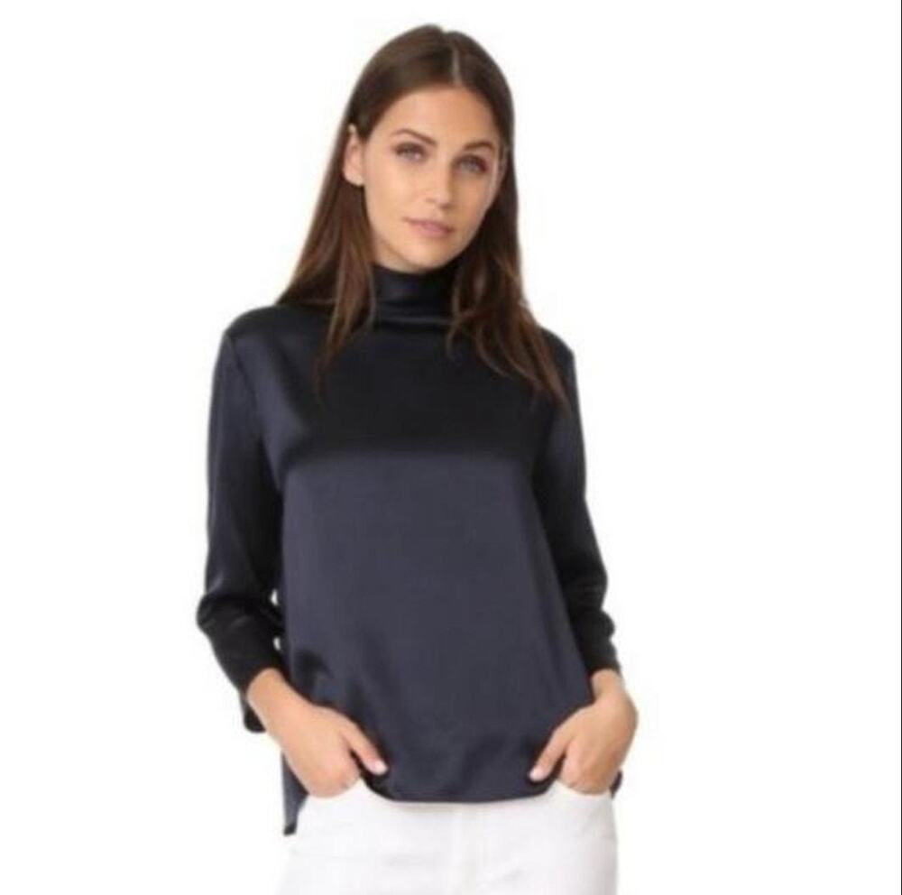 Vince 100% Silk Mock Neck Blouse Size Small Quiet Luxury Office Minimalist